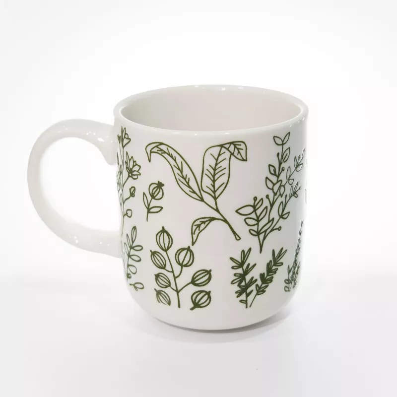 Mug Earraí Cloiche Bán Priontála Luibheolaíochta Mug Earraí Cloiche Bán Priontála Luibheolaíochta