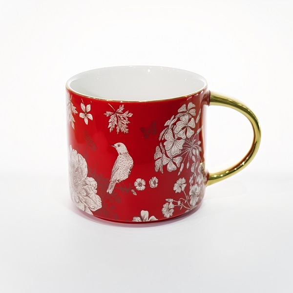 Luxury Floral Coffee Mug With Golden Handle
